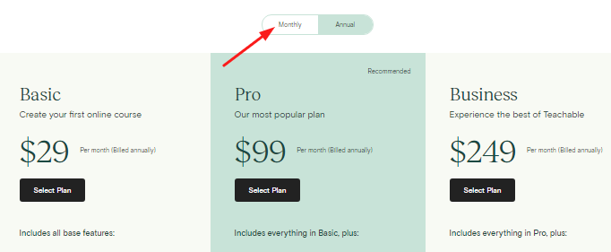 Teachable Yearly Pricing