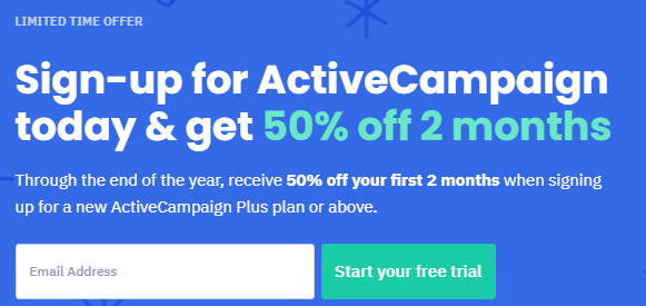 50% off on all ActiveCampaign plans for First 2 months