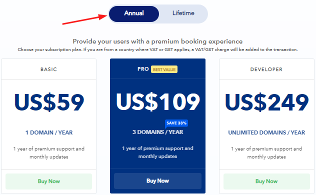 WP Amelia Annual Pricing