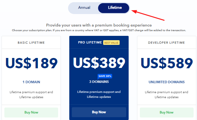 WP Amelia Pricing & Plans lifetime